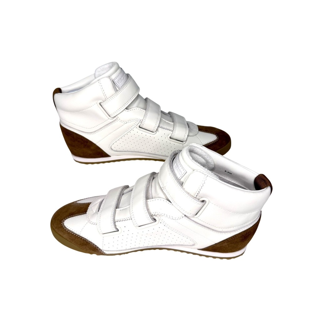 Veronica Beard White Leather Brown Suede High Top Wedge Sneakers Womens 8.5 NIB - Picture 2 of 9
